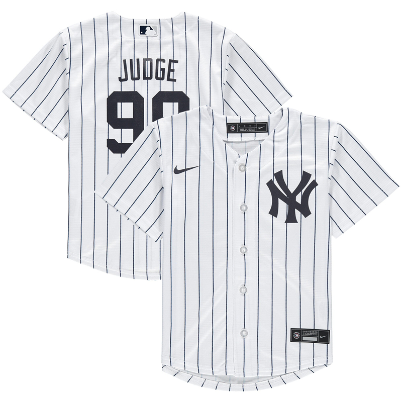 2020 MLB Men Preschool New York Yankees 99 Aaron Judge Nike White Home 2020 Replica Player Jersey 1